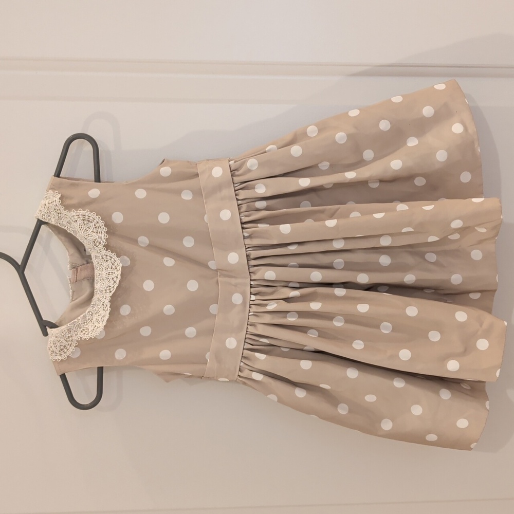 Jason Wu Neiman Marcus Beige With Ivory Polka Dot Sleevele Dress w Lace Collar